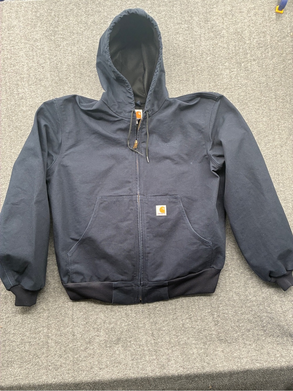 Carhartt Men’s Navy Hooded Zip-Up Work Jacket Heavy Cotton Canvas